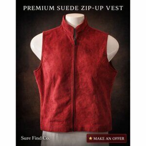 Monterey Vintage Red  Golf Vest Vegan Suede  Lightweight Full Zip Women's S
